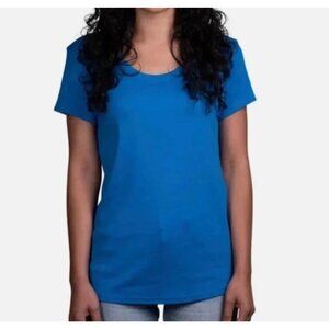 Kirkland Signature Ladies' M  Pima Cotton Tee Bright Blue Scoop Neck N0955